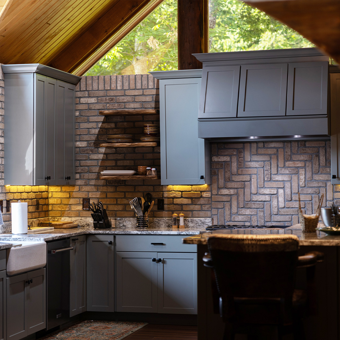 Thin brick applied to kitchen backsplash.