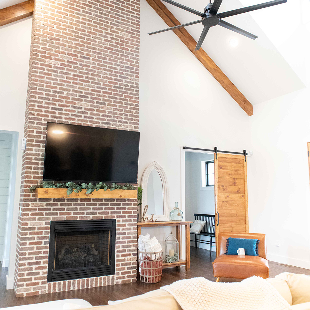 Thin brick applied to fireplace.