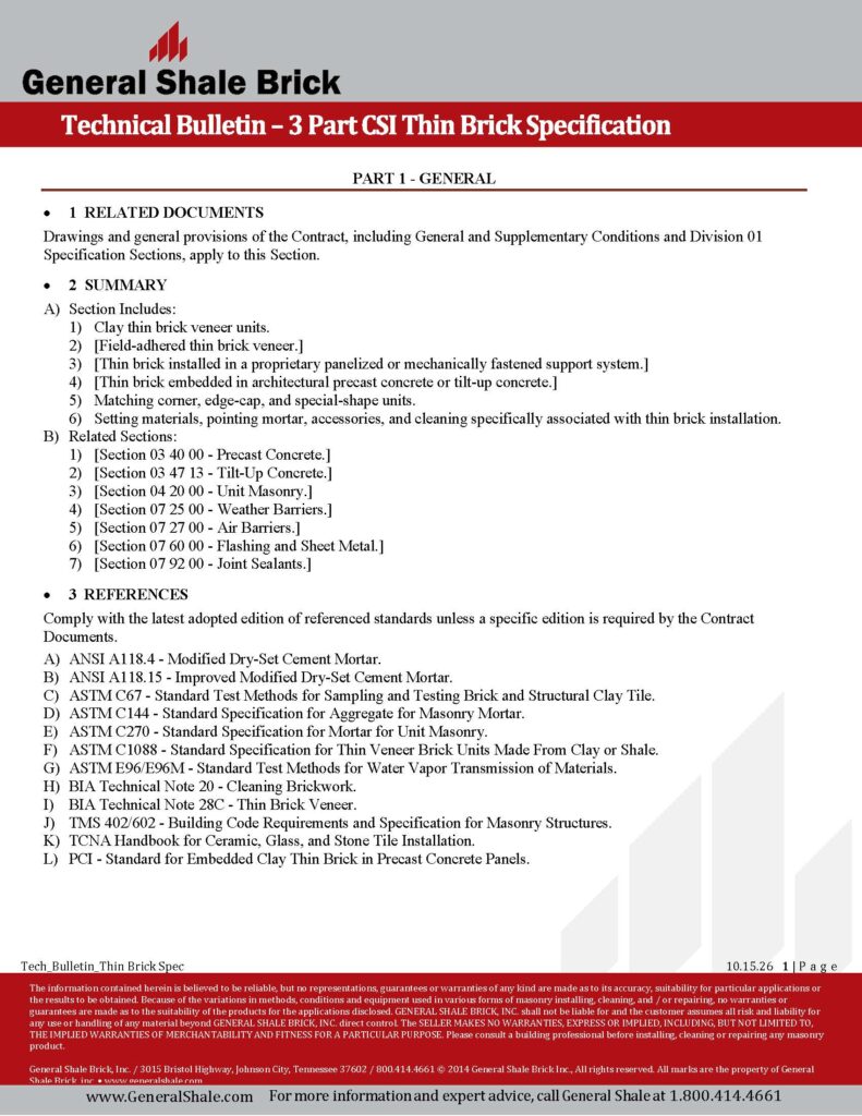 Thin Brick - Brick Specification Document title page